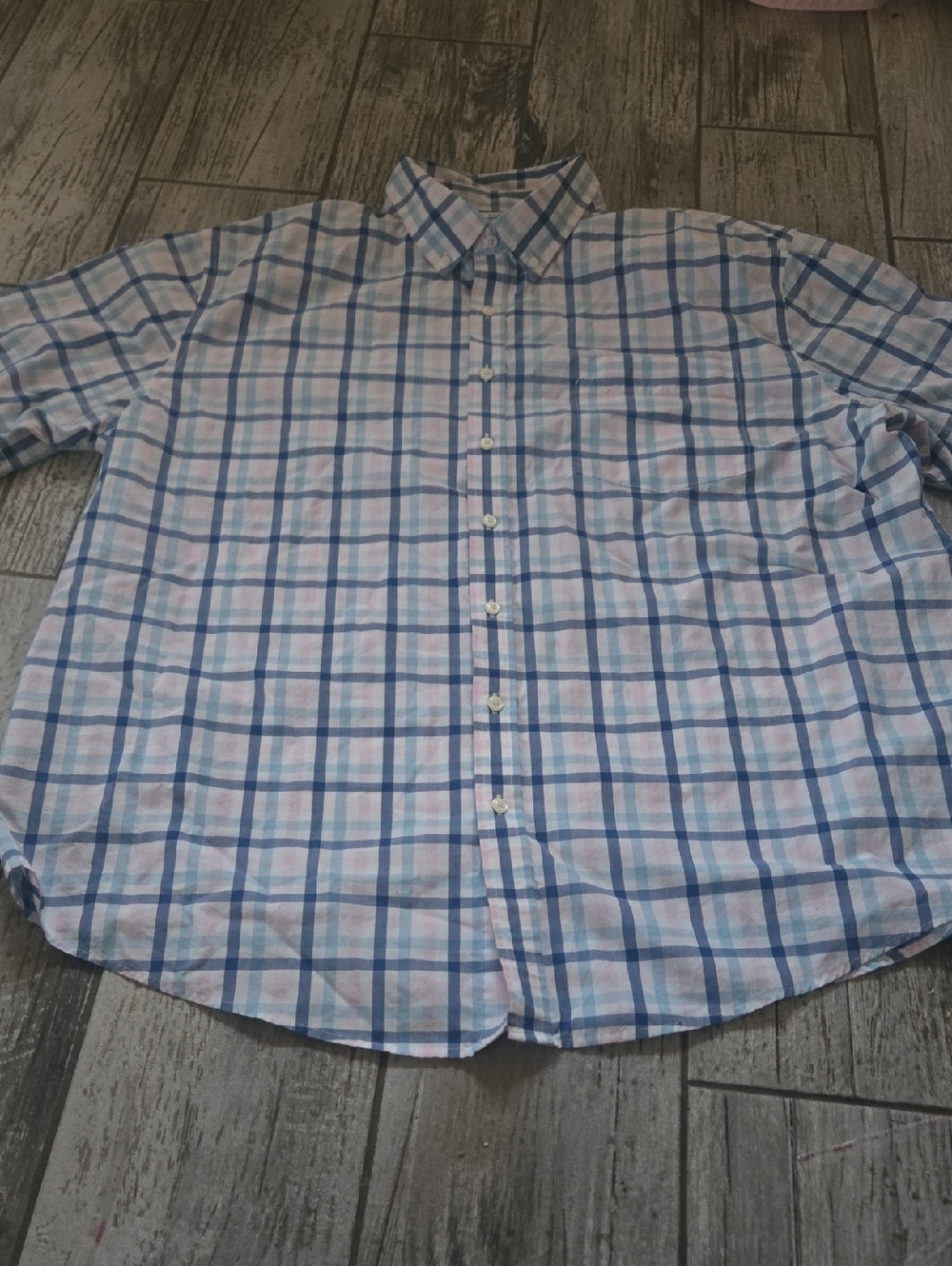 Men's Button-Down Plaid Shirt in Light Blue and Pink